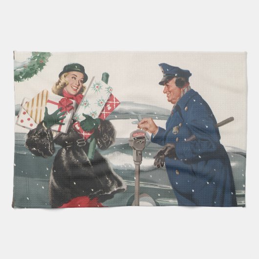 Kerstmis, winkelende Cadeaus politieman Theedoek (Horizontaal)