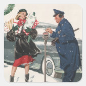 Kerstmis, winkelende Cadeaus politieman Vierkante Sticker (Voorkant)