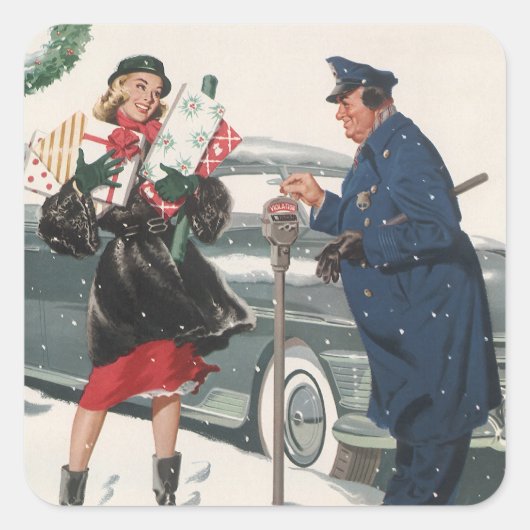 Kerstmis, winkelende Cadeaus politieman Vierkante Sticker (Voorkant)