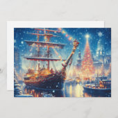 Kerstmis/Winter aangemeerd schip Feestdagenkaart (Voorkant / Achterkant)