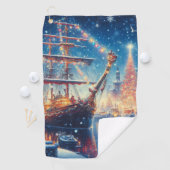 Kerstmis/Winter aangemeerd schip Golfhanddoek (Insitu)