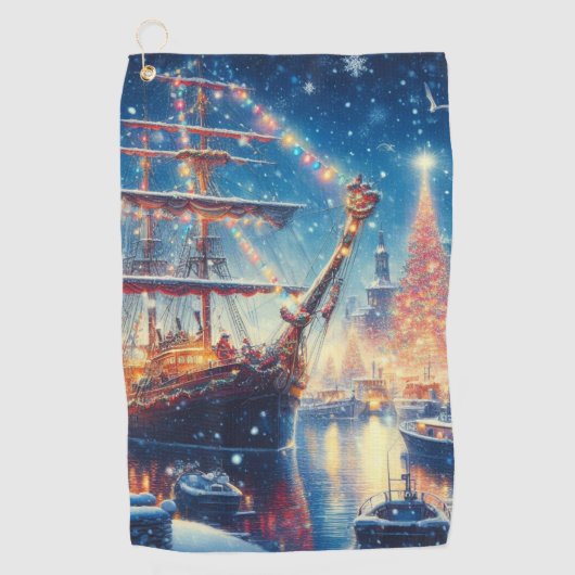 Kerstmis/Winter aangemeerd schip Golfhanddoek (Voorkant)
