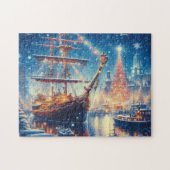 Kerstmis/Winter aangemeerd schip Legpuzzel (Horizontaal)
