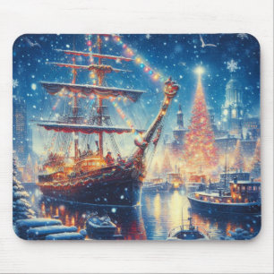 Kerstmis/Winter aangemeerd schip Muismat