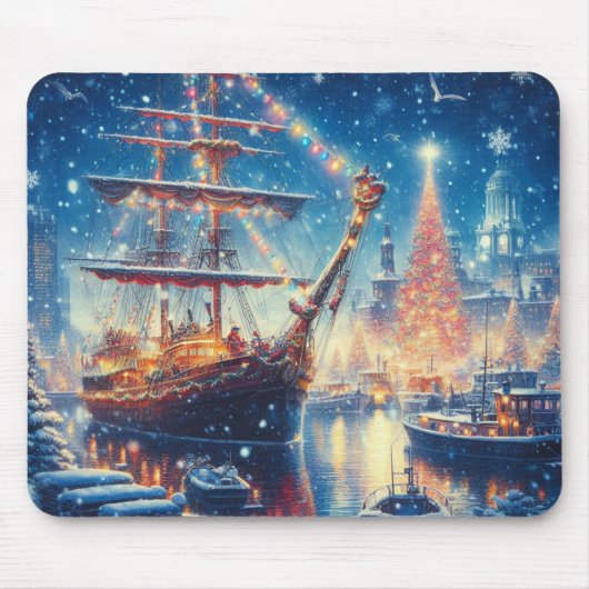 Kerstmis/Winter aangemeerd schip Muismat (Voorkant)