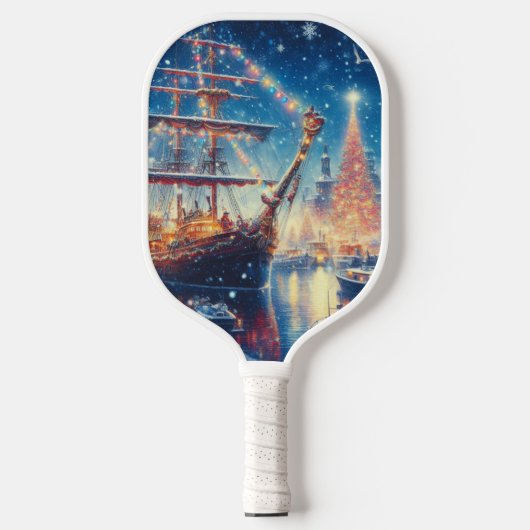 Kerstmis/Winter aangemeerd schip Pickleball Paddle (Voorkant)