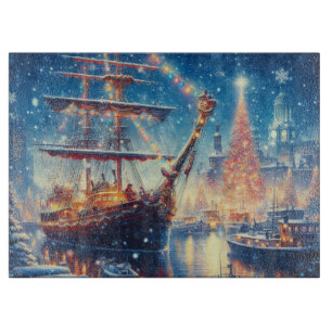 Kerstmis/Winter aangemeerd schip Snijplank