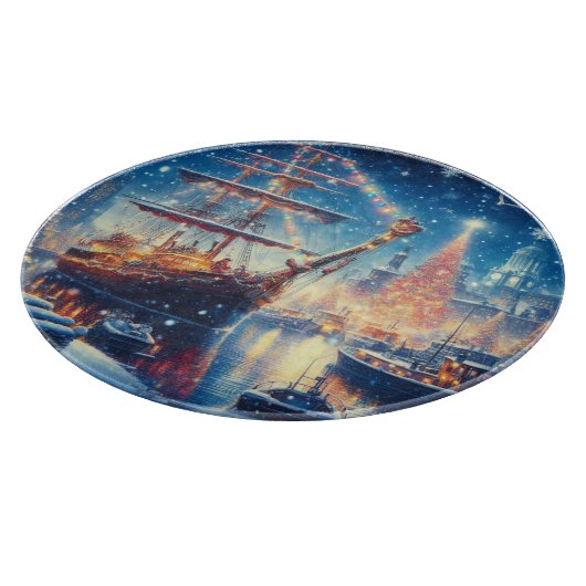 Kerstmis/Winter aangemeerd schip Snijplank (Hoek)