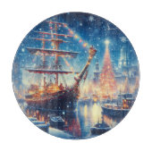 Kerstmis/Winter aangemeerd schip Snijplank (Voorkant)