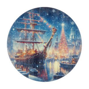 Kerstmis/Winter aangemeerd schip Snijplank