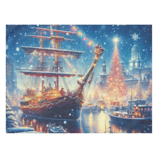 Kerstmis/Winter aangemeerd schip Tafelkleed (Voorkant (Horizontaal))