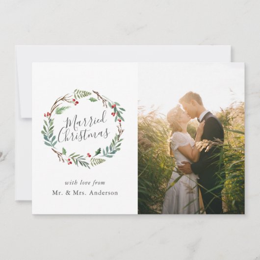 Kerstmis Winter bessen krans getrouwd Kerstmis Feestdagenkaart (Voorkant)