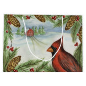 Kerstmis: Winter Bird Holiday Gift Bag Large Cadeautasje (Achterkant)