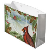 Kerstmis: Winter Bird Holiday Gift Bag Large Cadeautasje (Achterkant Gekanteld)