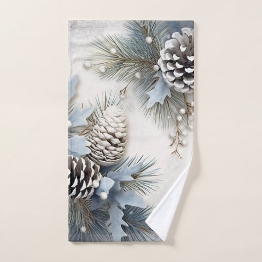Kerstmis, winter, blauw, dennenappels Sneeuwvlokke Bad Handdoek (Handdoek)