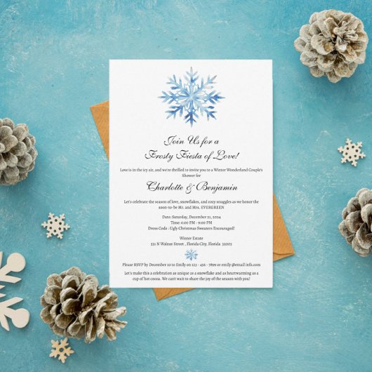 Kerstmis Winter Blauw Sneeuwvlok Paar Douche Kaart