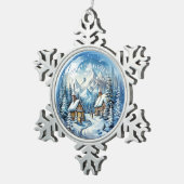 Kerstmis Winter Blokhut Landelijk Tin Sneeuwvlok Ornament (Rechts)