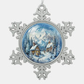 Kerstmis Winter Blokhut Landelijk Tin Sneeuwvlok Ornament (Voorkant)