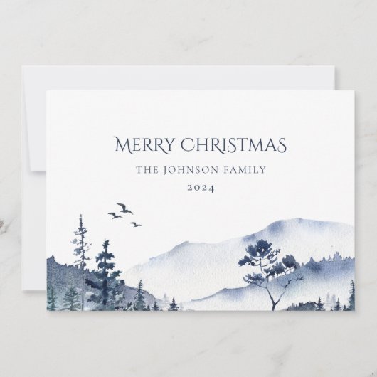 Kerstmis Winter Bos Blauw Niet Foto Bedrijf Feestdagenkaart (Voorkant)