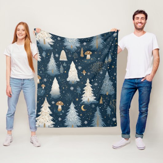 Kerstmis Winter Bos Dennenboom Patroon Fleece Deken (In situ)