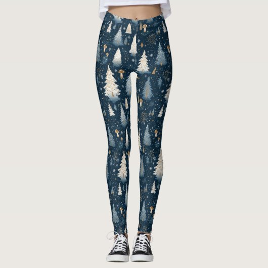 Kerstmis Winter Bos Dennenboom Patroon Leggings (Voorkant)