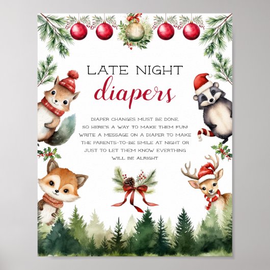 Kerstmis Winter Bosdieren Poster (Voorkant)