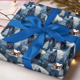 Kerstmis Winter Cabin in Bos Cadeaupapier