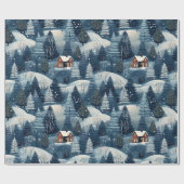 Kerstmis Winter Cabin in Bos Cadeaupapier (Vlak)