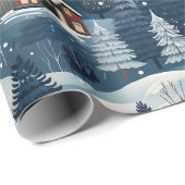 Kerstmis Winter Cabin in Bos Cadeaupapier (Rol Hoek)