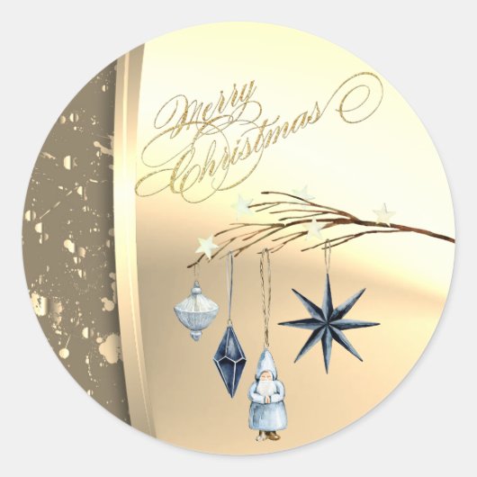 Kerstmis Winter Decoratie Faux Gold Ronde Sticker (Voorkant)