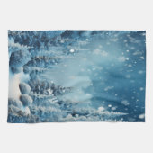 Kerstmis Winter dennenboom bos sneeuwen Theedoek (Horizontaal)