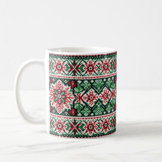 Kerstmis/Winter fair isle rood & groen Koffiemok (Links)