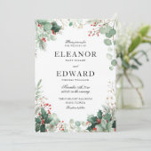 Kerstmis Winter Greenery bruiloft uitnodiging (Staand voorkant)