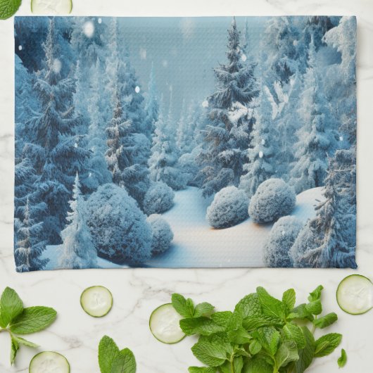 Kerstmis Winter Grove Sneeuwende Dennenboom Theedoek (Gevouwen)