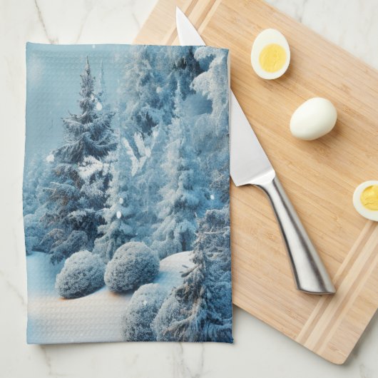 Kerstmis Winter Grove Sneeuwende Dennenboom Theedoek (Quarter Fold)