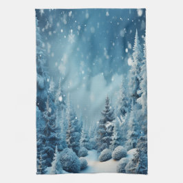 Kerstmis Winter Grove Sneeuwende Dennenboom Theedoek