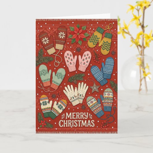 Kerstmis Winter Handschoenen Kaart (Gele Bloem)