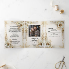 Kerstmis Winter Ivoor Beige Minimaal Gepersonalise Drieluik Uitnodiging