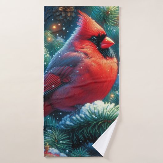 Kerstmis/winter kardinaal badhanddoek (Badhanddoek)