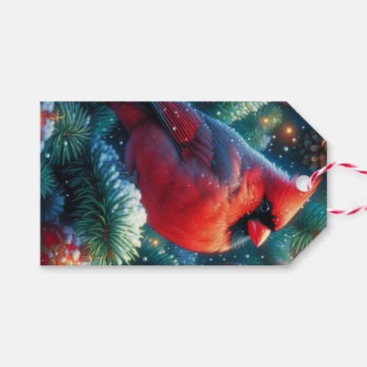 Kerstmis/winter kardinaal cadeaulabel (Voorkant (Horizontaal))