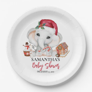 Kerstmis Winter Kerstman Baby Olifant Feestje Papieren Bordje