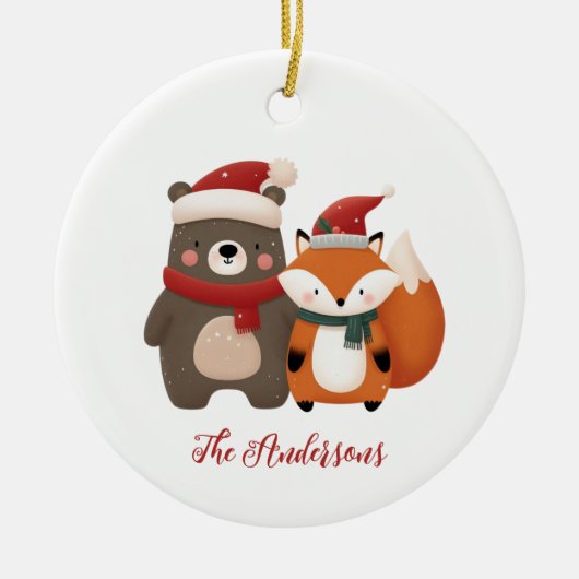 Kerstmis/Winter Lieve Beer & Vos Keramisch Ornament (Voorkant)