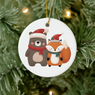 Kerstmis/Winter Lieve Beer & Vos Keramisch Ornament