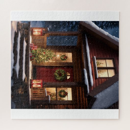 KERSTMIS WINTER LOG CABINE LEGPUZZEL (Horizontaal)