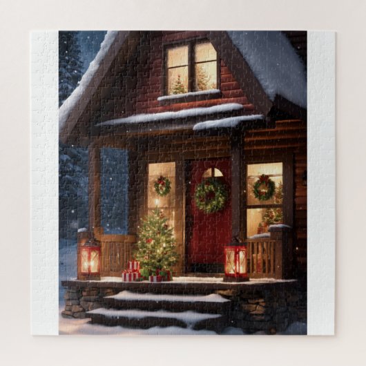 KERSTMIS WINTER LOG CABINE LEGPUZZEL (Verticaal)