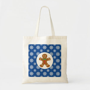 Kerstmis / Winter peperkoek Man Sneeuwvlokken Blau Tote Bag