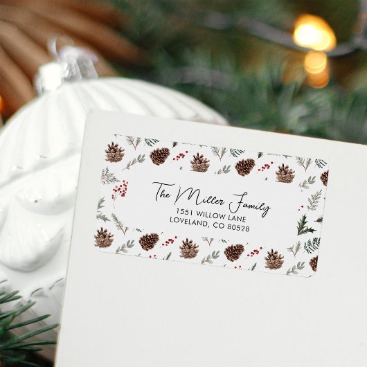 Kerstmis Winter Pine en Holly Retouradres Etiket