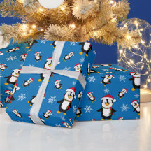 Kerstmis Winter Pinguïn op Aangepaste Blauwe Achte