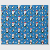 Kerstmis Winter Pinguïn op Aangepaste Blauwe Achte Cadeaupapier (Vlak)