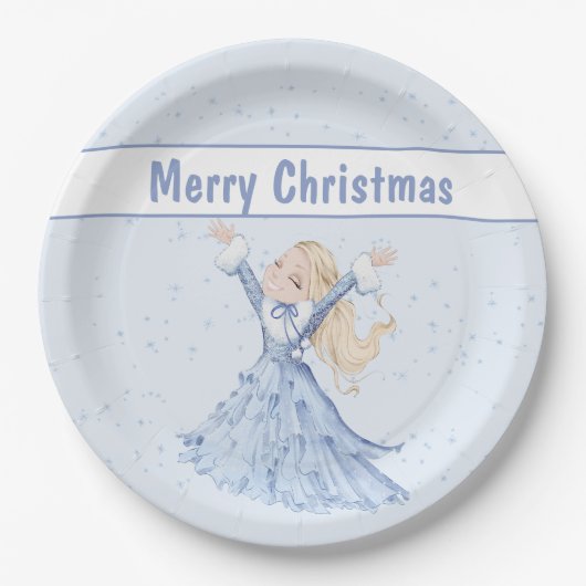 Kerstmis Winter Prinses Meisjes Papieren Bordje (Voorkant)